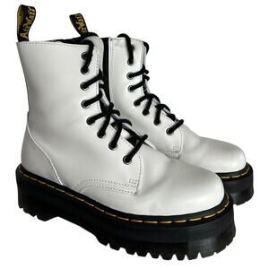 Dr. Martens Jadon White Leather Platform 8-Eye Boots Men US 6/Women 7